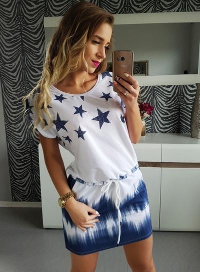 Oasap Casual Short Sleeve Star Printed Dress