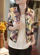Oasap Stand Collar Floral Printed Long Sleeve Jackets
