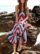 Oasap S Casual V Neck Sleeveless Stripe Irregular Maxi Dress