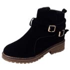 Oasap Round Toe Cross Buckle Strap Ankle Boots