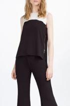 Oasap Elegant Color Block Side Zip High Low Blouse