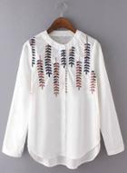 Oasap Stand Collar Embroidery Long Sleeve Shirts