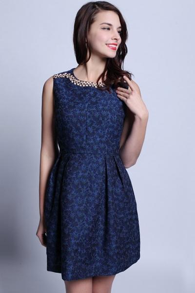 Oasap Elegant Solid Sleeveless Pleated Mini Dress