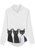 Oasap Cute Cat Pattern Stand Collar Blouse