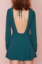 Oasap Greenish Black Scoop Back A-line Dress