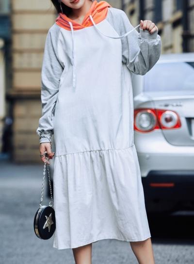 Oasap Fashion Long Sleeve Patchwork Loose Fit Longline Hoodie