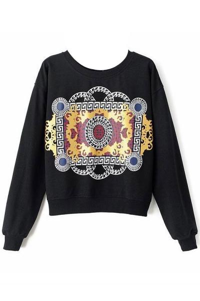 Oasap Black Vintage Cropped Sweatshirt