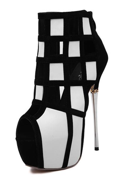 Oasap Plaid Pattern Hollow Out Peep Toe Platform Shoes