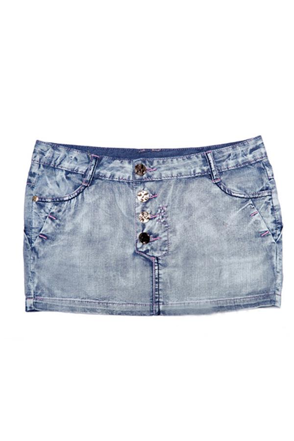 Oasap Four Buttons Fastening Zip Embellished Denim Skirt