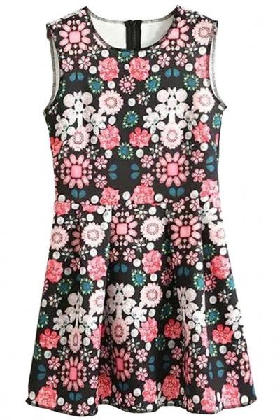 Oasap Demure Floral Sleeveless A-line Mini Dress