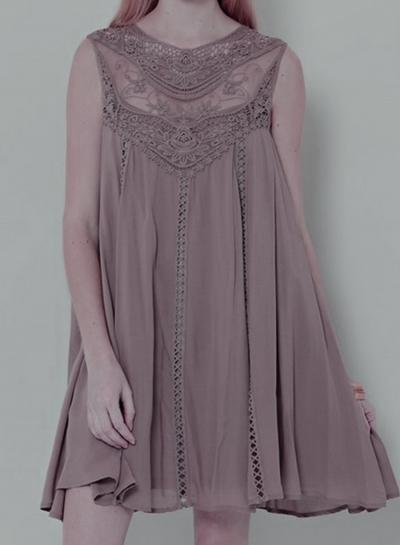 Oasap Sleeveless Lace Panel Loose Fit Chiffon Dress