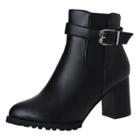 Oasap Solid Color Block Heels Buckle Strap Pointed Toe Boots