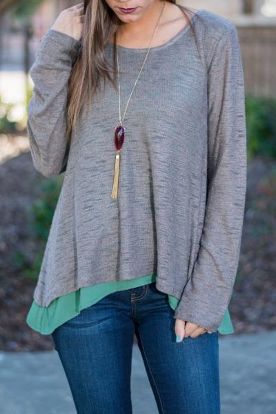 Oasap Fashion Chiffon Paneled Asymmetric Knit Sweater