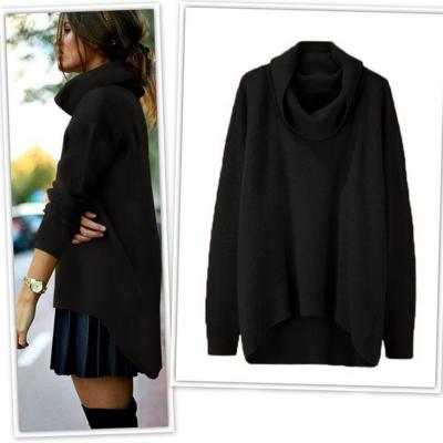 Oasap High Neck Solid Color Long Sleeve Irregular Knit Sweater