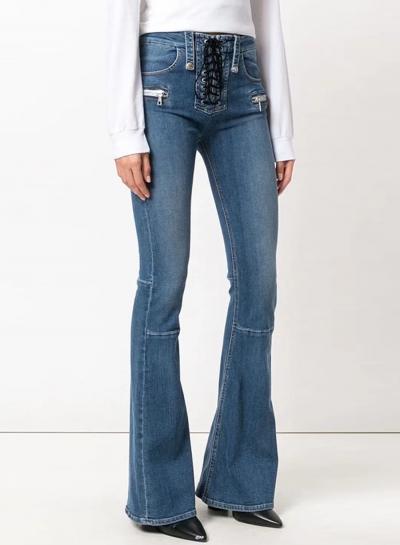 Oasap Fashion High Waist Lace-up Denim Flared Pants