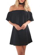 Oasap Women's Slash Neck Off-shoulder Ruffle Front Shift Dress