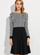 Oasap Fashion Long Sleeve Stripe A-line Dress