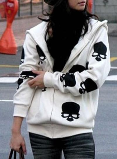 Oasap Fashion Hallowmas Skull Printed Front Zip Hoodie