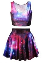 Oasap 2pcs Chic Galaxy Print Tank A-line Skirt Matching Set