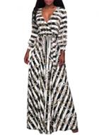 Oasap Fashion V Neckl Long Sleeve Striped Maxi Dress