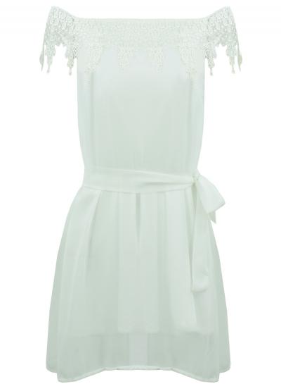 Oasap Women's Floral Lace Paneled Off Shoulder Chiffon Dress