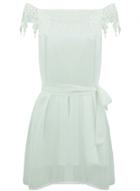 Oasap Women's Floral Lace Paneled Off Shoulder Chiffon Dress