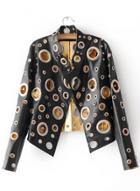Oasap Pu Leather Stand Collar Long Sleeve Hollow Out Biker Jacket