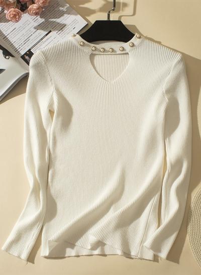 Oasap V Neck Pearls Slim Fit Knit Sweater
