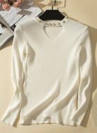 Oasap V Neck Pearls Slim Fit Knit Sweater
