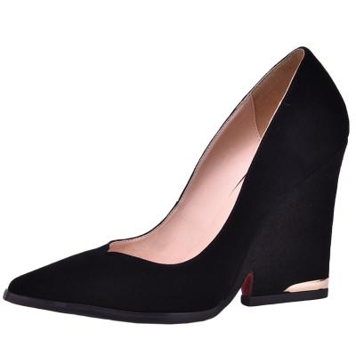 Oasap Pointed Toe Wedge Heels Slip-on Suede Pumps