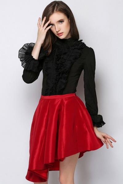 Oasap Black Ruffles Chiffon Blouse