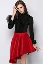 Oasap Black Ruffles Chiffon Blouse