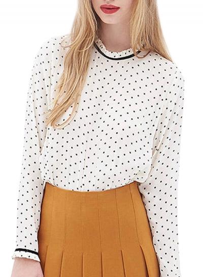Oasap Women's Polka Dot Print Ruffled Collar Chiffon Blouse