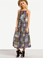 Oasap Spaghetti Strap Sleeveless Elastic Waist Maxi Bohemian Dress