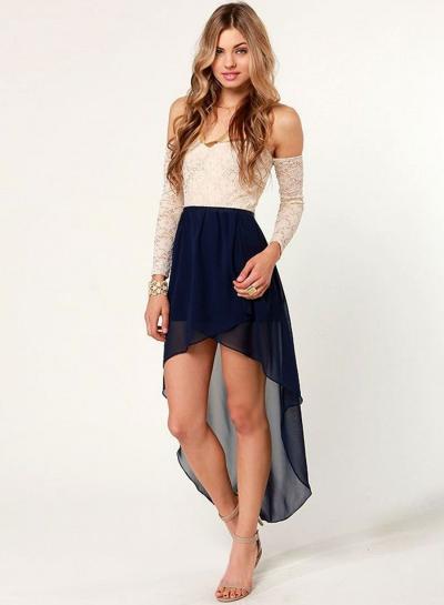 Oasap Off The Shoulder Lace Chiffon Dress