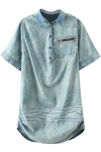 Oasap Light Blue Long Denim Shirt
