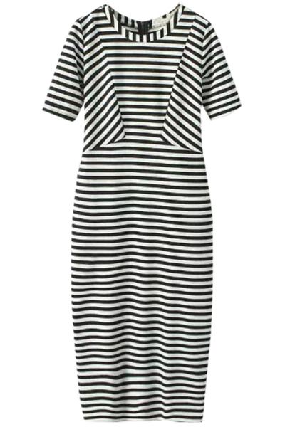 Oasap Women's Round Neck Short Sleeve Stripe Bodycon Dress