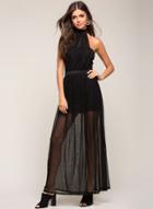 Oasap Off Shouler Sheer Mesh Maxi Prom Dress