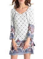 Oasap Women's Casual Tie Neck Long Sleeve Print Shift Dress