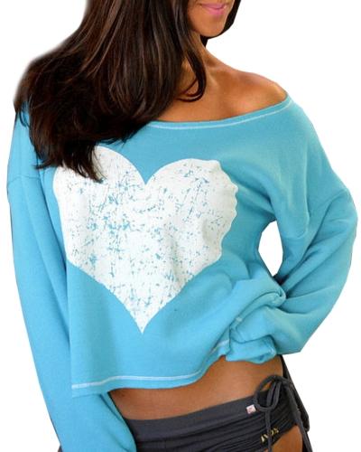 Oasap Women's Casual Long Sleeve Heart Print Pullover Sweatshirt