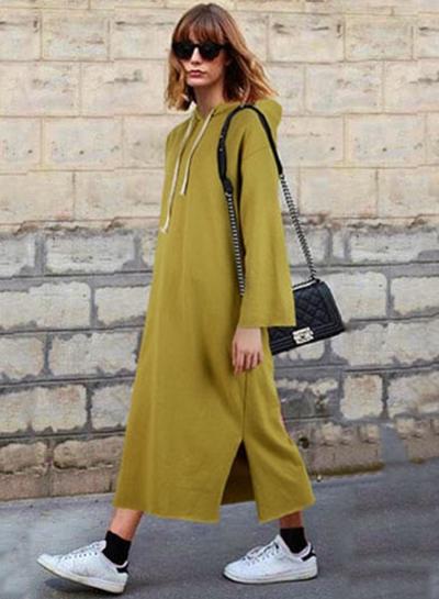 Oasap Fashion Long Sleeve Split Loose Maxi Hoodie Dress