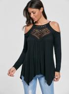 Oasap Round Neck Long Sleeve Solid Color Lace Splicing Tee Shirt