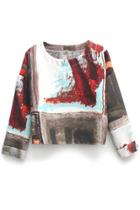 Oasap Abstract Grafitti Print Textured Cropped Sweatshirt