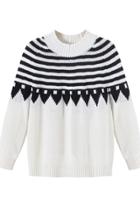 Oasap Casual Ribbed Trim Striped Knitted Pullover Sweater