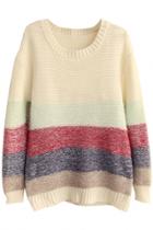 Oasap Cozy Fuzzy Color Block Long Sleeve Pullover Sweater