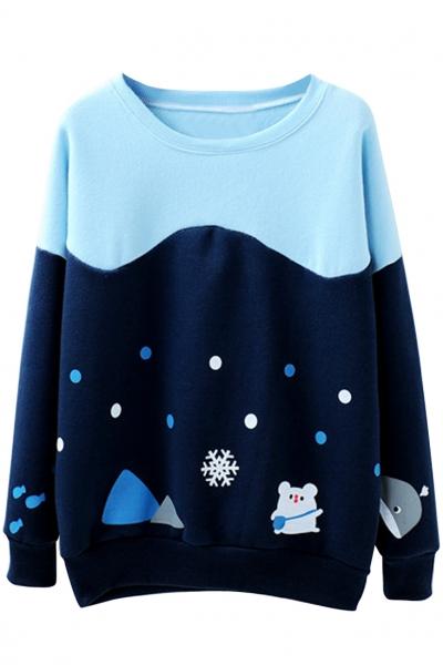 Oasap Cute Splicing Color Block Fleece Sweatshirt