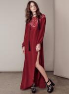 Oasap Round Neck Long Sleeve Hollow Out Backless Dress