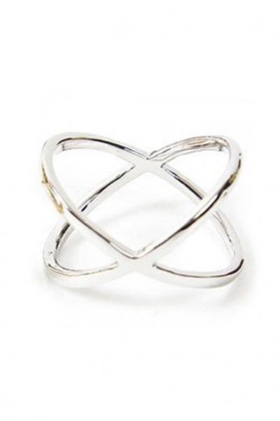 Oasap Cool Cross Loop Metallic Ring