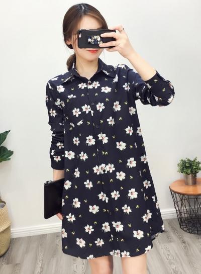 Oasap Navy Cute Floral Printing Shirt