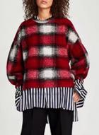 Oasap Round Neck Long Sleeve Plaid Wool Sweatshirt